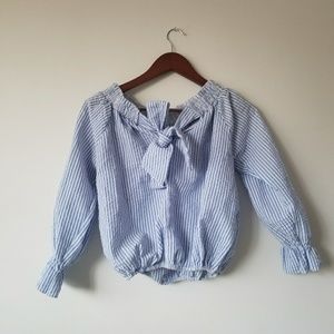 Nautical Blue & White Pinstripe Puff Sleeve Blouse